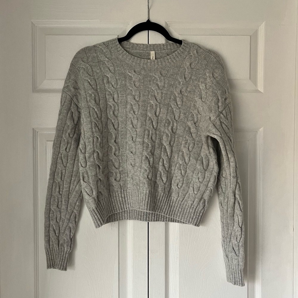 Aritzia The Group by Babaton - Cropped Merino Wool Cable-knit Gray Sweater